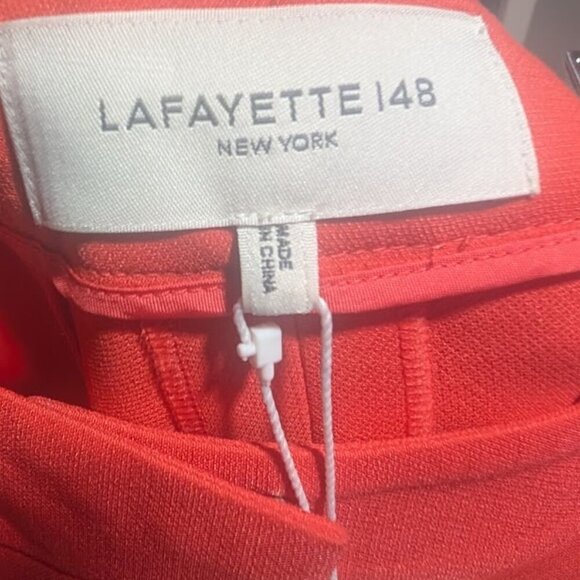 NWT LAFAYETTE 148 | Gates Straight-leg Wool-silk Pants In Stamped Poppy - Picture 6 of 13